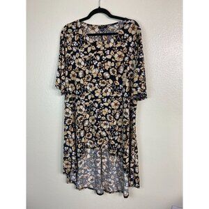 Cocomo Woman Floral High Low Tunic Top Plus size 2X Black Beige Short sleeve